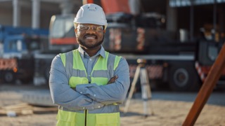 Contractor on the job with arms crossed